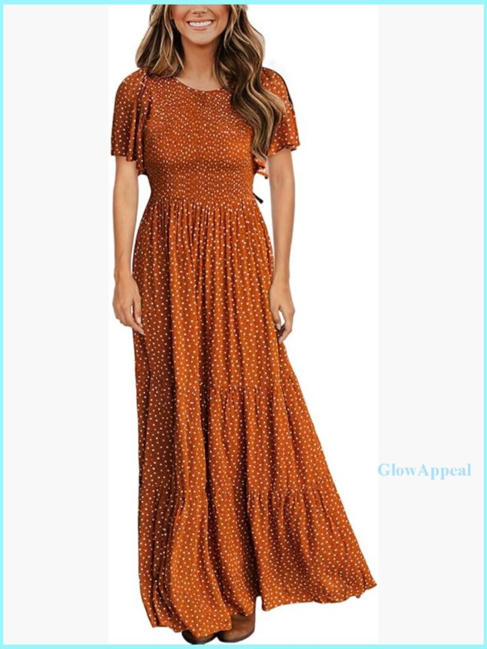 Summer Maxi Dress Flutter Sleeve Smocked Bodice Floral Print Regular Fit
